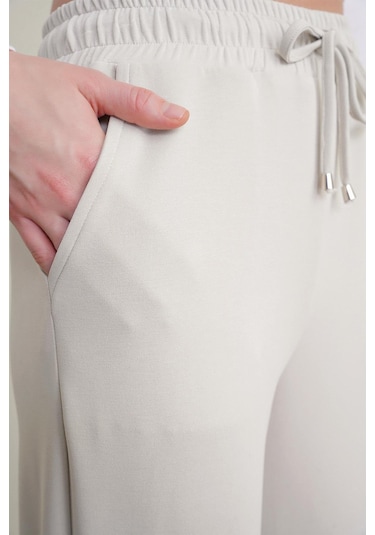 4785 Kadın Premium Modal Palazzo Dökümlü Bol Paça Pantolon Gri Gri