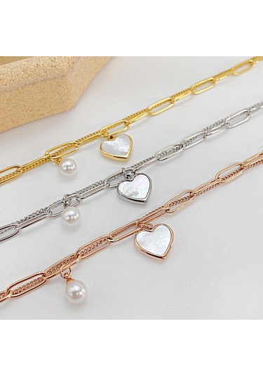 Gümüş Opk Çift Katlı Aşk İnci Paslanmaz Çelik Bileklik Gümüş