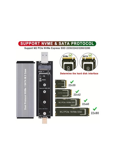Boatshop1 2tb Nvme M2 Ssd Kılıfı Usb 31 Type C Alüminyum Kabuk Pcıe Ssd Kutusu Nvme Sata Ngff Uyumlu