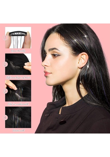 Dofolink 6 Adet Poliester Fiber Saç Ekleri - 50cm Uzunlukta, Isıya Dayanıklı 160 C , Kesilebilir/yıkanabilir/ütülebilir - Metal Klipsli Parlak Saç Aksesuarı Pembe