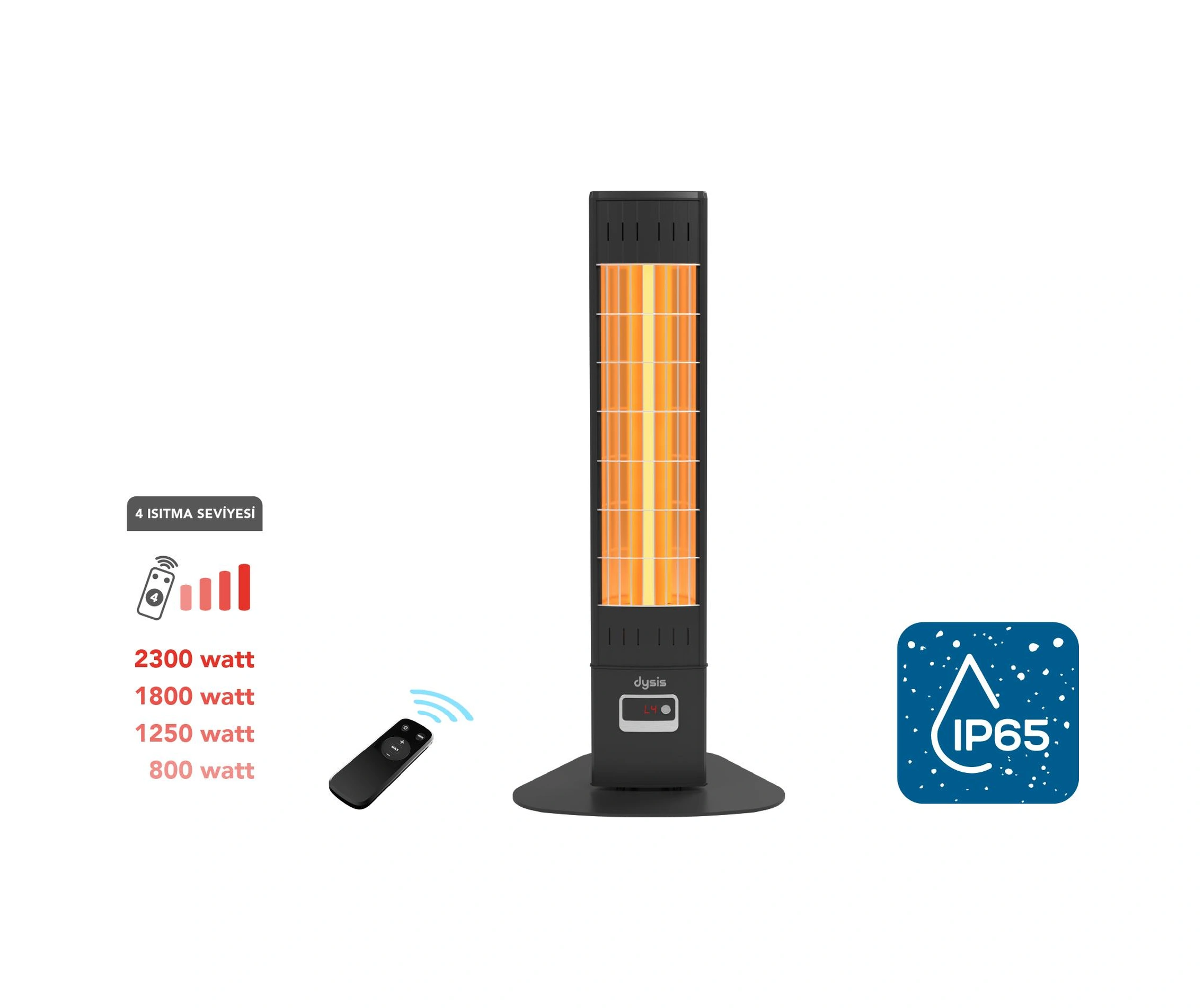 Simfer Ssx2351odrb Single X Karbon Serisi Ip65 Suya-toza Dayanıklı 2300 W Siyah Uzaktan Kumandalı İç/dış Mekan Isıtıcı