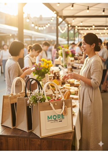 Moresun Jüt Keten Plaj Alışveriş Piknik Çantası Bej - Beyaz