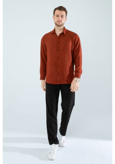 Rahat Kesim Keten Dokulu Gömlek Kiremit