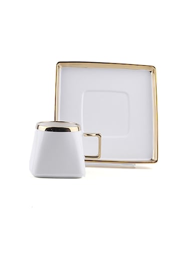 Carmen 6 Kişilik Porselen Gold Detaylı Kahve Fincan Takımı