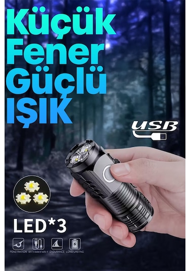 5 Modlu Şarjlı Klipsli Mıknatıslı El Feneri Mini 3 Cob Led Lamba Acil Durum Işığı 8433 Siyah