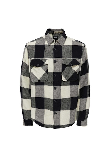 Only & Sons Erkek Onsmılo Kareli Çift Cepli %100 Pamuk Gömlek 22019854 Siyah