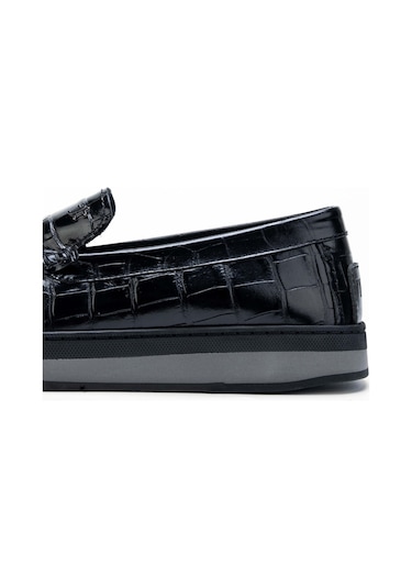 Tamer Tanca Erkek Hakiki Deri Siyah Kroko Loafer Ayakkabı 355 14320 Erk Ayk Sk23/24 Sıyah Kroko Siyah