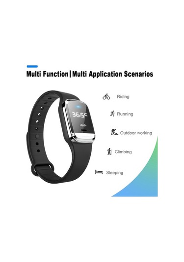 Besthome1 Modasına M20 Ultrasonik Sinek Kovucu Bileklik - Saat, Sıcaklık Ölçer 3'ü 1 Arada - Siyah Taşınabilir Dış Mekan Kol Sa