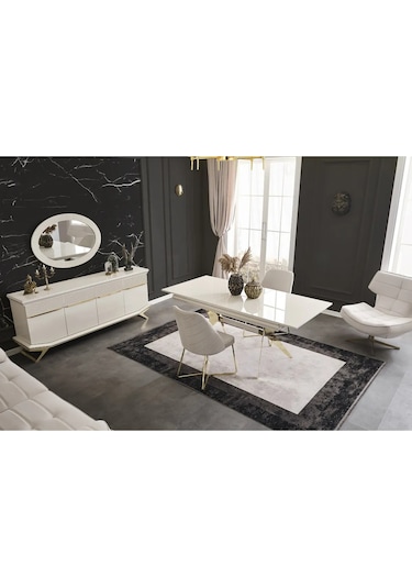 Angel Yemek Odası Takımı Yemek Masası + 4 Adet Sandalye Beyaz