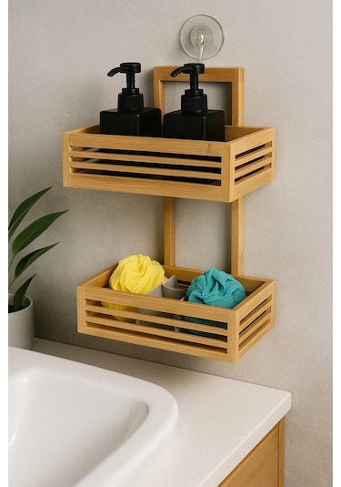 Vıchy Bambu Banyo Askısı Br-6703 2 Katlı Kancalı X4 Ahşap