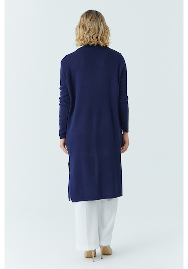 Modaplaza Kadın Cepli Düz Uzun Hırka 4341- Lacivert