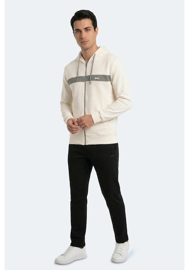 Slazenger Kralon I Erkek Kapüşonlu Cepli Ekru Sweatshırt