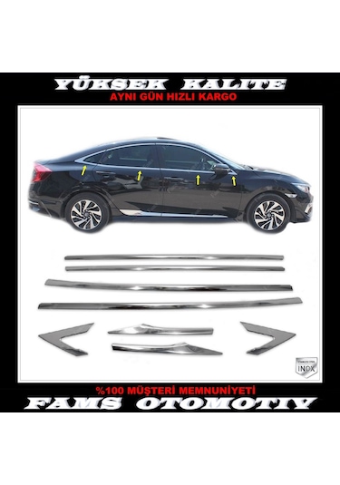 Honda Cıvıc Fc5 Krom Cam Çıtası 8 Prç 2016 Üzeri Paslanmaz Çelik