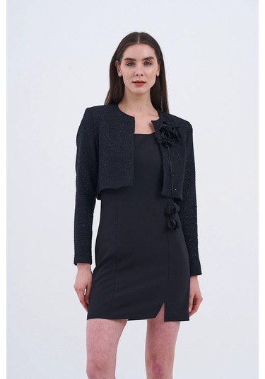 Trend Kadın Modern Ve Şık Ceket Ve Elbise Kombini Siyah