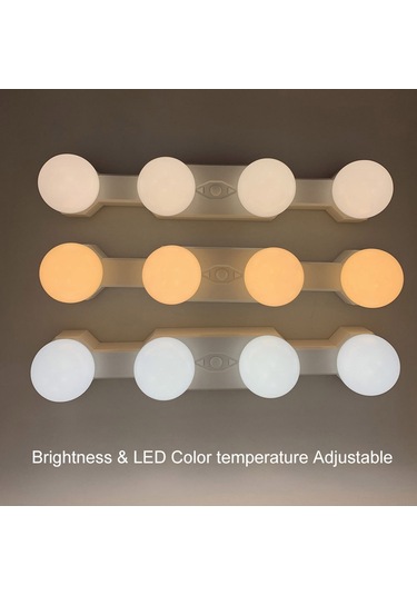 Maiyame Usb Şarjlı 4 Led Ampüllü Aynalı Aydınlatma, Kablosuz Ve Taşınabilir, Çift Renk Sıcaklığı, 5 Parlaklık Seviyesi, Kolay Kurulum. Beyaz