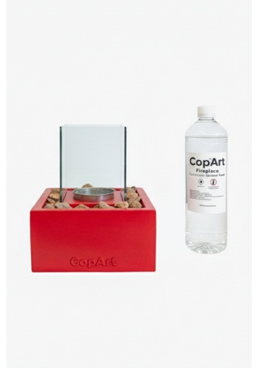 Quadrata Kırmızı Biyoetanol Masaüstü Şömine - 1 Lt Yakıt Ve Dekoratif Taş Hediye