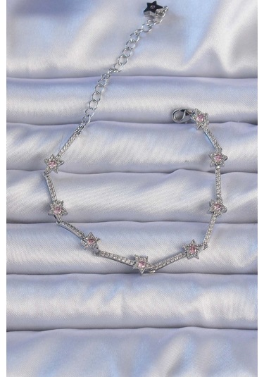 Vip Seri Pirinç Gümüş Renk Zirkon Taşlı Halley Yıldız Model Bileklik Çok Renkli