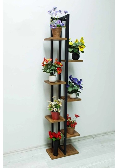 7 Bölmeli Çiçeklik, Saksılık,çiçeklik Standı Siyah-ceviz