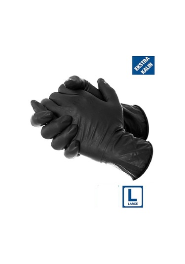 Siyah Nitril Eldiven Ekstra Kalın - L Beden - 50'li Paket