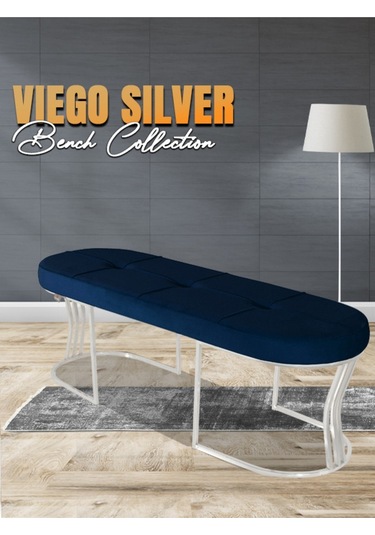 Viego Silver Collection- Mavi Kapitoneli Chester Model Puf & Bench & Koltuk & Uzun Makyaj Puff & Yatak Ucu