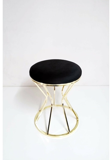 Metal Ayaklı Lüks Puf Tabure Koltuk Gold Siyah