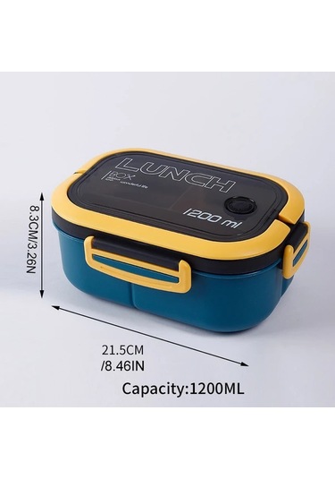 Xuweiwei Mavi 1200ml Sızdırmaz 2 Katlı Bento Kutusu Çatal Kaşık Mikrodalga Fırın Yemek Kabı Mavi
