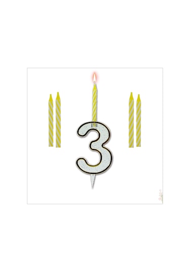 3 Rakam Şeffaf Mumluk ve 4 Adet Mum