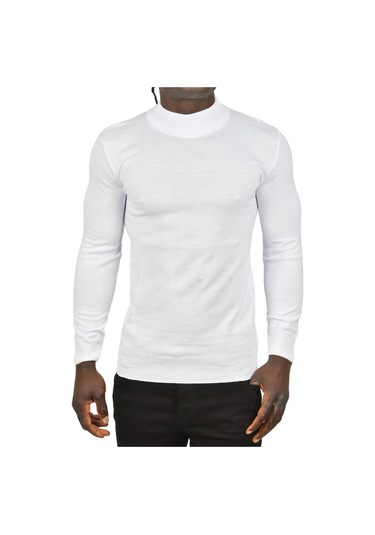 Deepsea Erkek Beyaz Yarım Balıkçı Yaka Tüylenmeyen İnce Triko Kazak 2505502 Beyaz