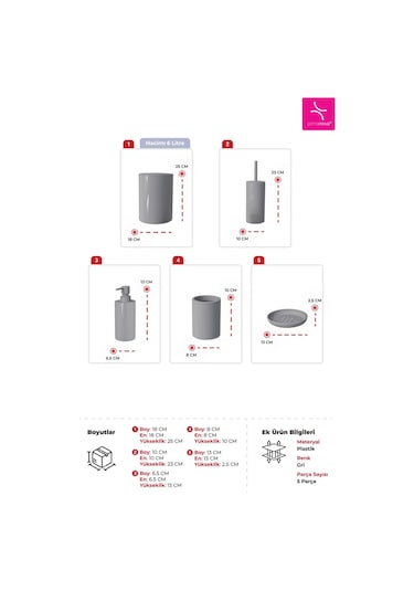 Primanova Flores 5 Li Banyo Seti Gri M-sas17-07 Gri