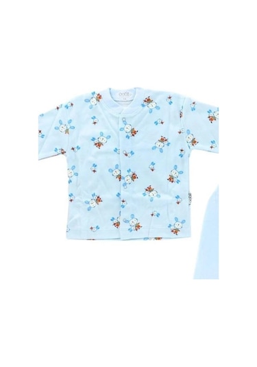 Bebek Pamuklu Önden Çıtçıtlı Tavşanlı Pijama Takım-14797 Mavi