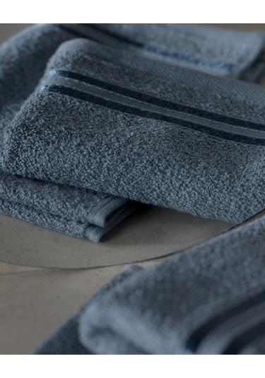 Maynor Bordürü Floşlu 2'li %100 Pamuk El Havlusu - Mavi 8684427114414 Mavi