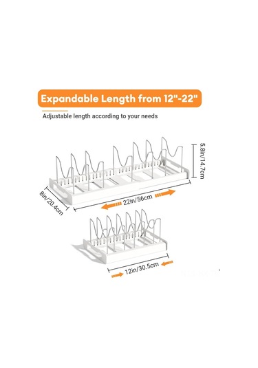 Kangvka Beyaz Genişletilebilir Tencere Dolabı Rafı - 7 Ayarlanabilir Bölmeli Çelik Yapı 12-22 İnç Beyaz