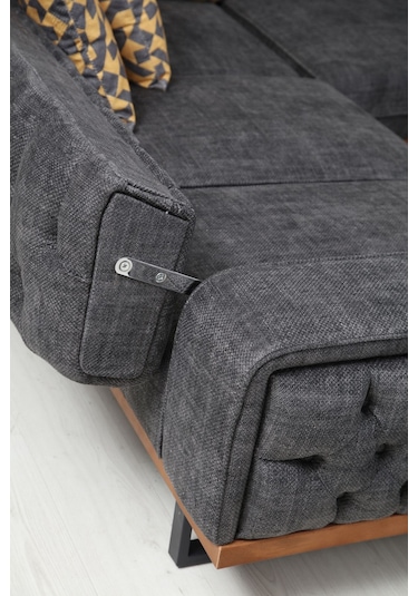 Enisa Köşe Takımı & Mekanizmalı Köşe Koltuk - Antrasit Keten Kumaş