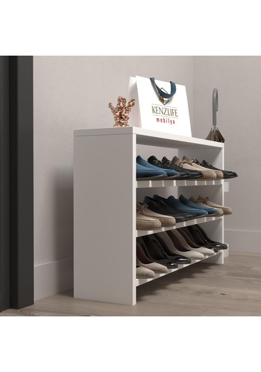 Kenzlife Ayakkabılık Mısri Mat Beyaz Suntalam 050 080 20 Oniki Çift Ayakkabı Kapasitesi Arkalıksız Beyaz