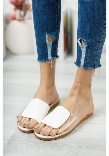 Rose Şeffaf Kadın Terlik Açık Ev Terliği Beyaz