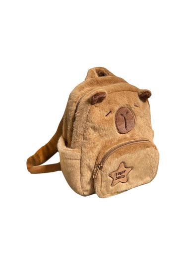 Homyl Peluş Kapibara Sırt Çantası Sevimli Moda Kolej Erkekler Kahverengi