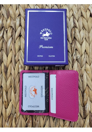 Westpolo İsme Özel 1026 Hakiki Deri Unısex Kartlık Fuşya