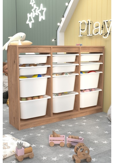 12 Sepetli Dolap Çok Amaçlı Dolap Oyuncak Dolabı Lara Çam Kahverengi