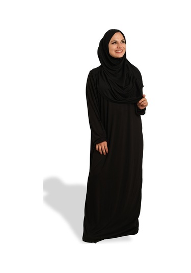2 Parça Namaz Elbisesi Viskon Düz 2504 01 Siyah