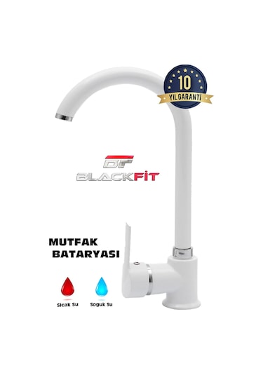 Delta Lüks Çift Su Girişli Beyaz Evye Mutfak Bataryası Beyaz