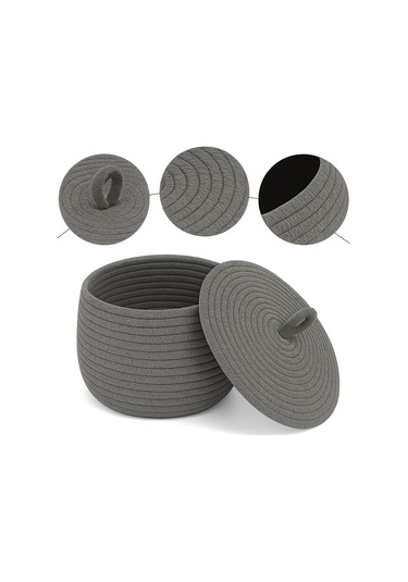 Mutfak, Banyo Ve Ev İçin Halat Hasır Sepet 17x21 Cm Kapaklı Saklama Sepeti Honeypot Gri