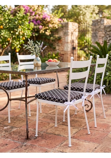 2 Adet 40x40 Cm Siyah Bağcıklı Sandalye Minderi Pamuk Polyester Mutfak Ve Bahçe Minderi