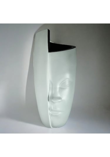 Soyut Yüz Vazo 60 Cm - Beyaz Beyaz