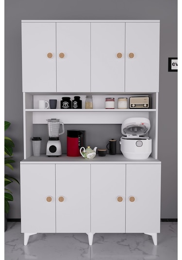 Urla Kahve Köşesi Çok Amaçlı Mutfak Kiler Erzak Dolabı Beyaz Beyaz