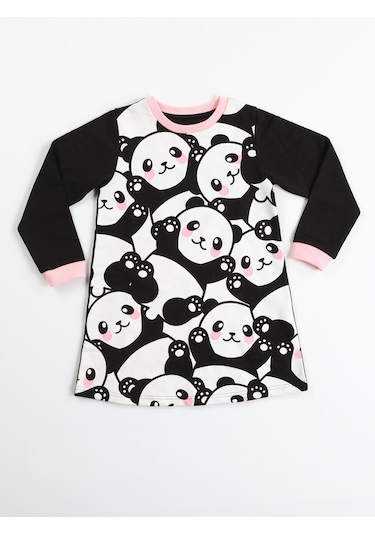 Pandas Kız Çocuk Baskılı Siyah Elbise-siyah Siyah