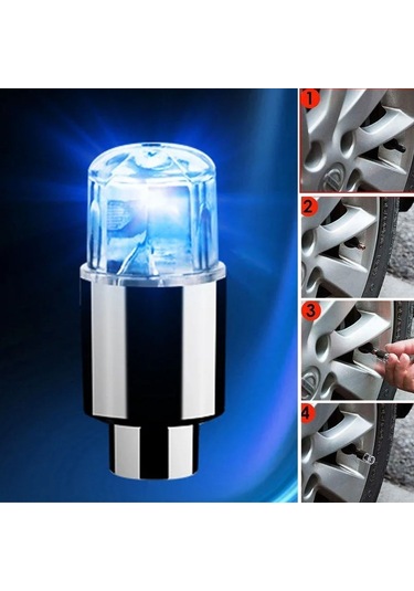 Araç Ve Bisiklet İçin 2 Li Mavi Led Hava Valfi Işık Kapakları Gec Çok Renkli