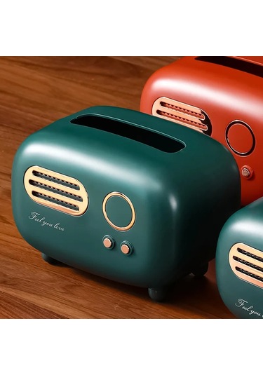 Büyük Kırmızı Yaratıcı Radyo Doku Kutusu Işık Lüks Retro Tarzı Ev Oturma Odası Yemek Odası Çay Masası Çok Fonksiyonlu Doku Saklama Kutusu