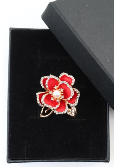 Sedef Çiçeği Broş. Yaka İğnesi Broş. Taşlı Tasarım Sedef Çiçeği Broş. Kadın Broş. Broş. Kırmızı - Altın