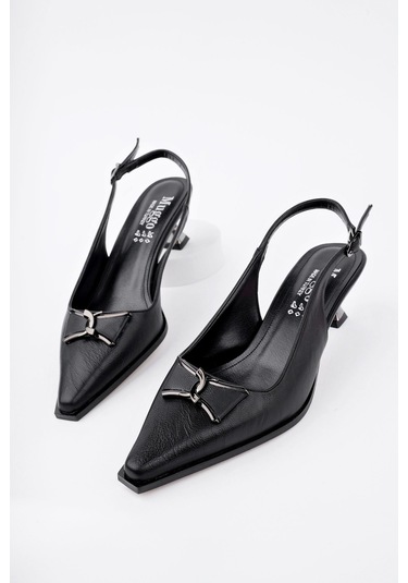 Muggo Forest Arkası Açık Toka Detaylı Günlük Klasik Topuklu Kadın Stiletto Ayakkabı Siyah