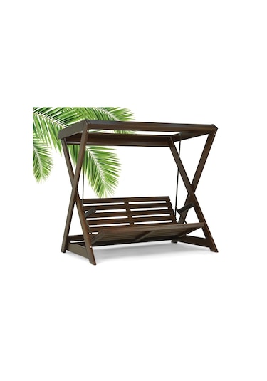 Holox Ladin Ahşap Salıncak Dış Mekan Bahçe, Teras Salıncağı -krem Krem